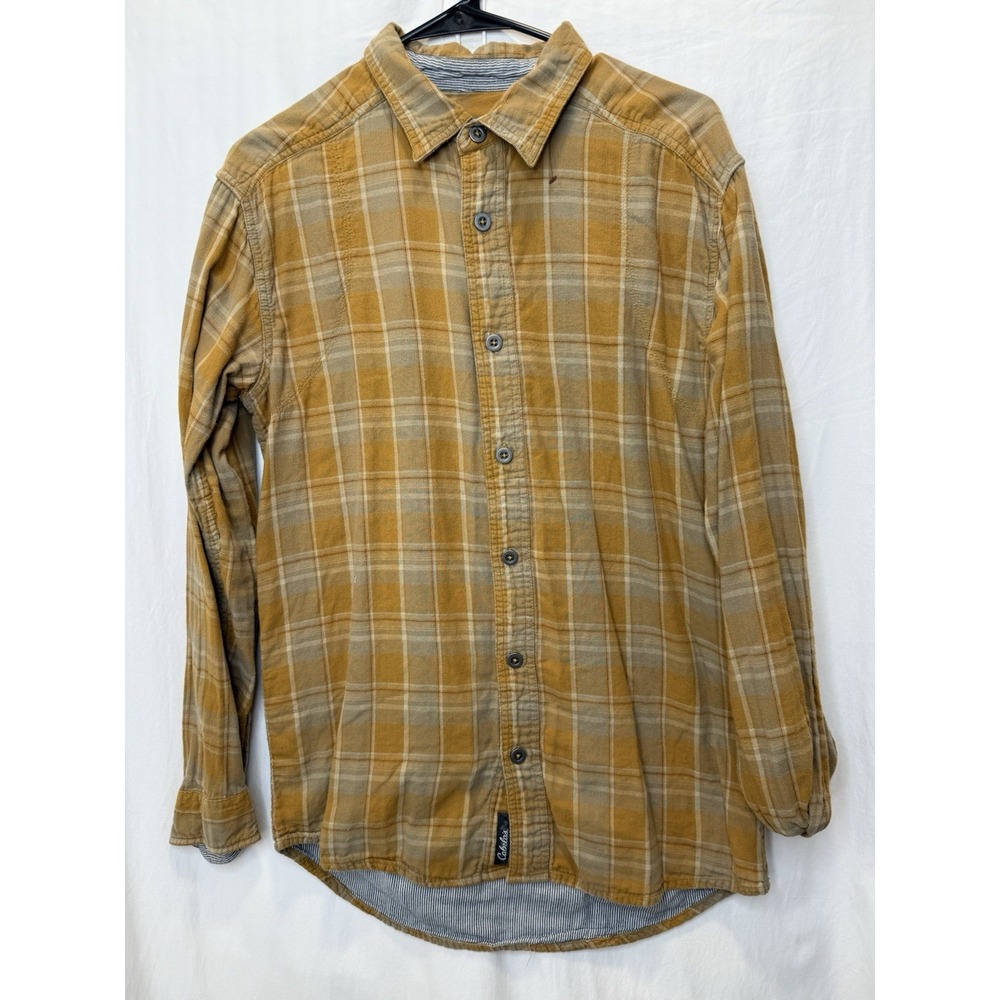 Cabelas Shirt Mens M Reg Yellow White Plaid Casual Outdoors‎ Long Sleeve